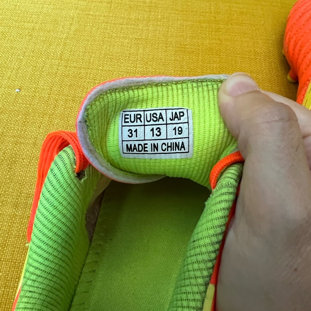 Kids Neon Green and Orange Soccer Shoes